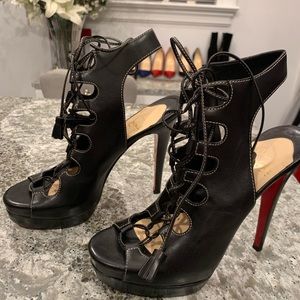 Christian Louboutin Black Lace-Up Heels